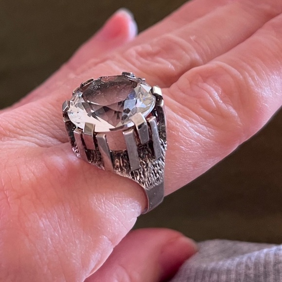 WOW! 1970’s Orneus Guldsmeds Sweden Handmade Sterling Silver Rock Crystal Ring 7 - Picture 3 of 11